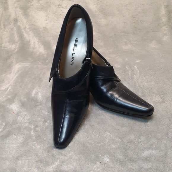 Bellini Rimmer Black Leather Classic Zipper Ankle Bootie Heels Size 7M - Picture 2 of 9